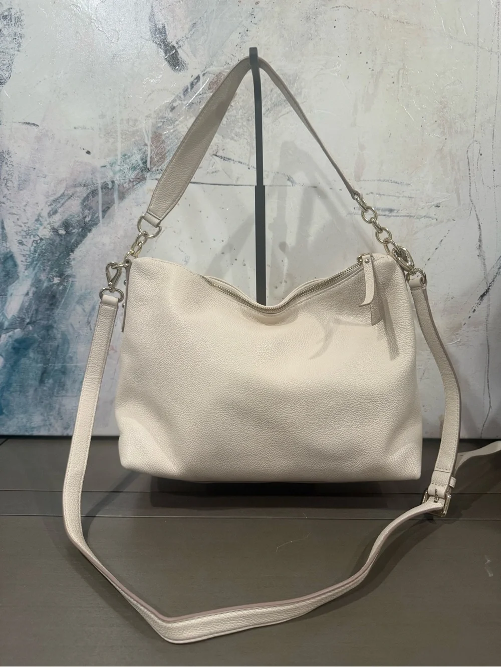 Kate spade New York Saffiano Leather Crossbody Shoulder Hobo Bag Cream Color